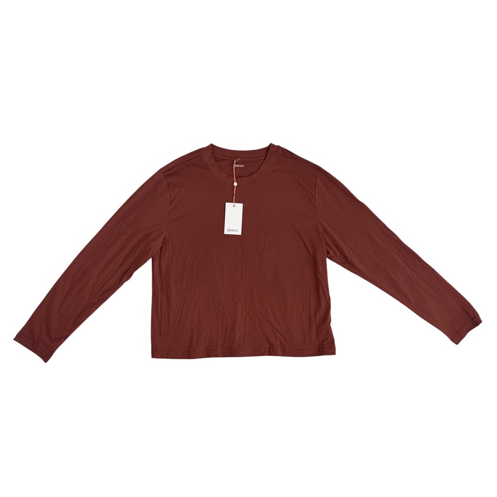Quince Womens Terracotta Brown Tencel Long Sleeve Crew Neck Relaxed Tee L NWT